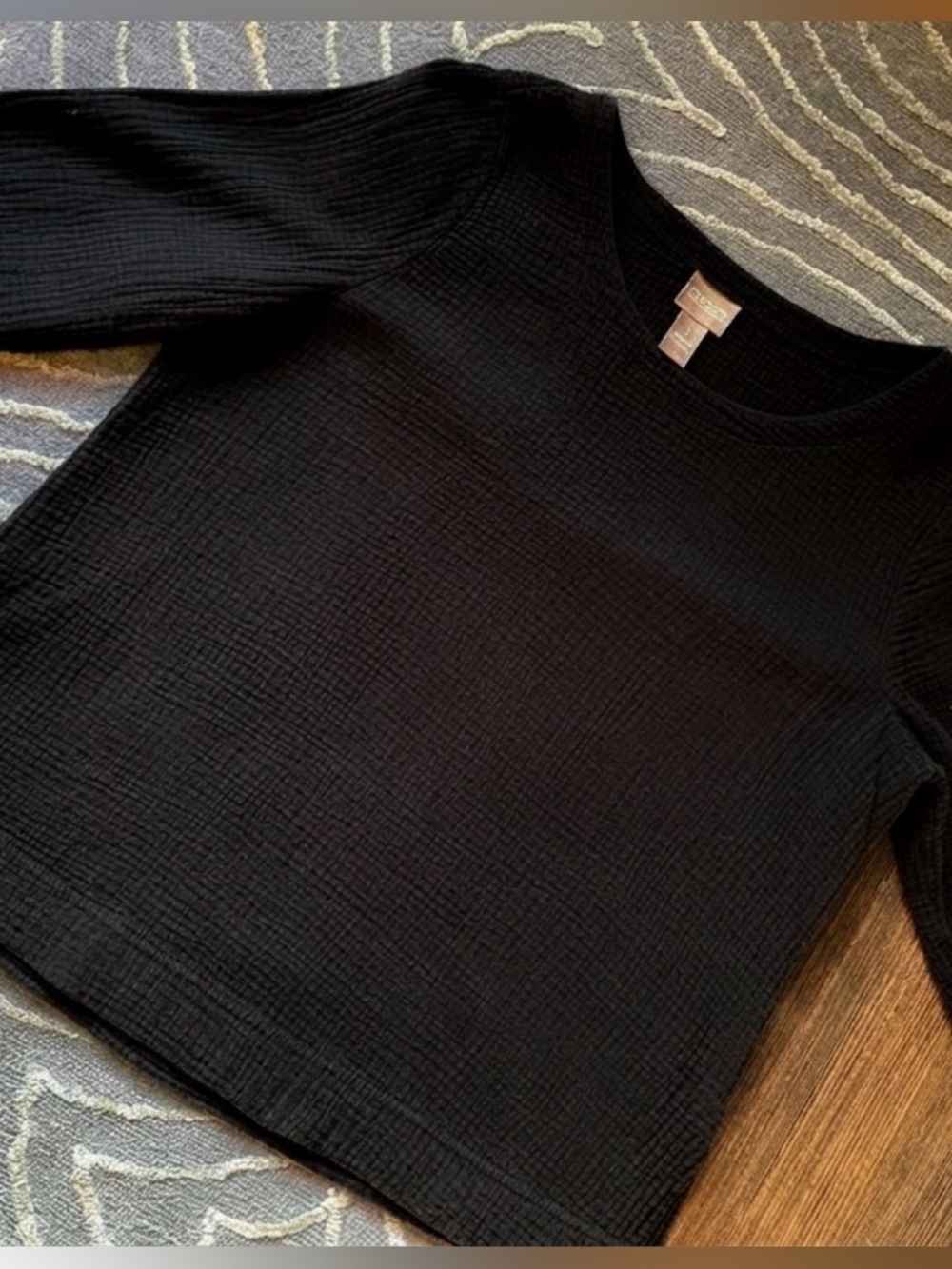 Chico's Black Cotton Muslin Scoop Neck 3/4 Sleeve Blouse Size Medium